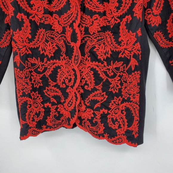 Chico's Red and Black Collectibles Embroidered Paisley Print Jacket M Petite - Picture 12 of 12